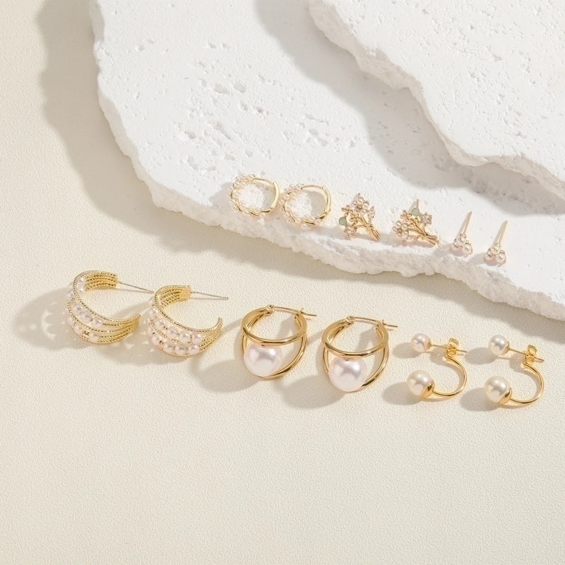 1 Pair Elegant Basic Geometric Plating Inlay 304 Stainless Steel Copper Artificial Pearls Zircon Earrings