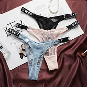 Cnneeds Low Waist Sexy Panties Women Thongs Letter G-string Sports Fitness Hollow Out T-back Female Lingerie Mesh Underpants Underwear