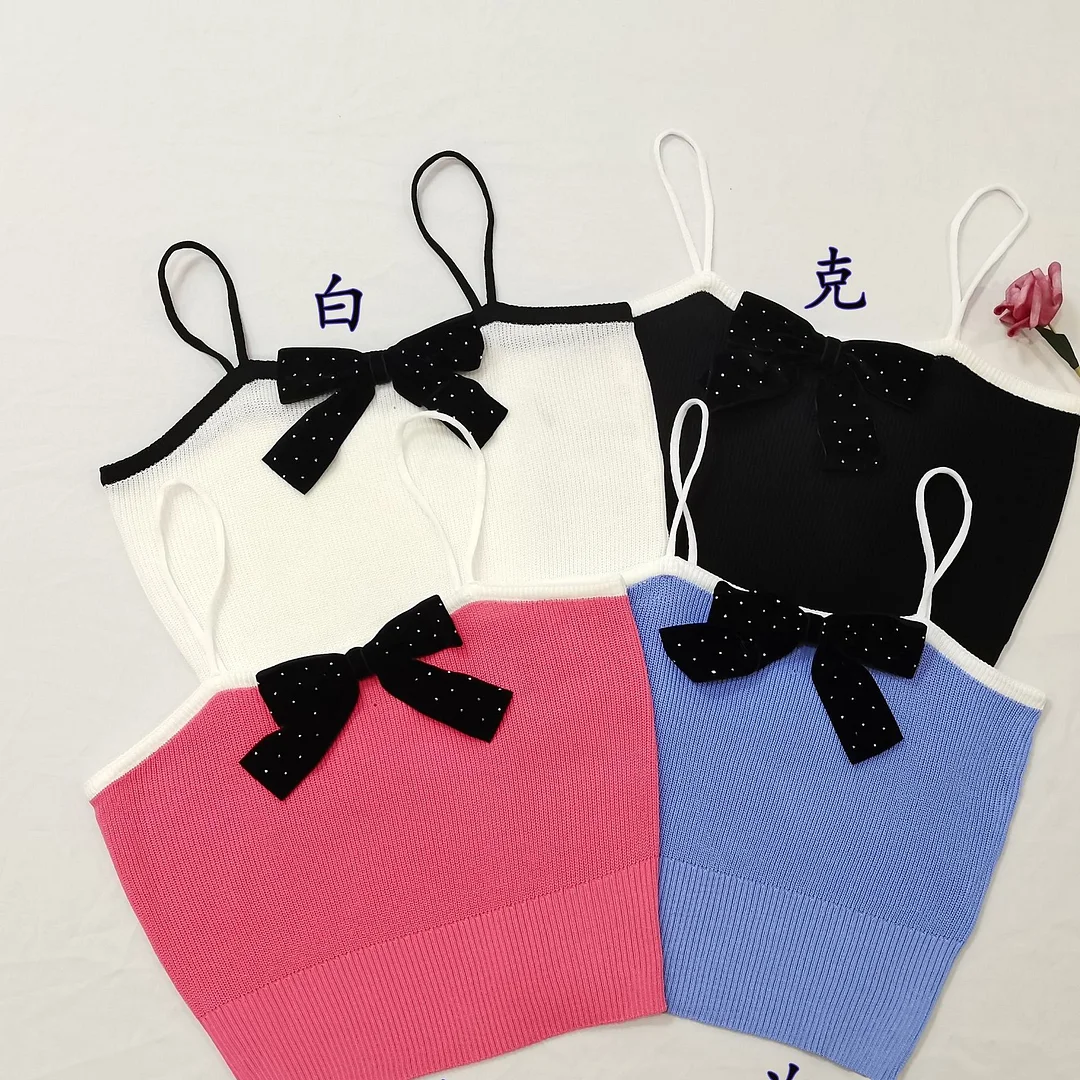 Uveng Uveng Vintage Bow Sexy Vest Summer Temperament Slings Thin Outer Wear Short Sleeveless Top