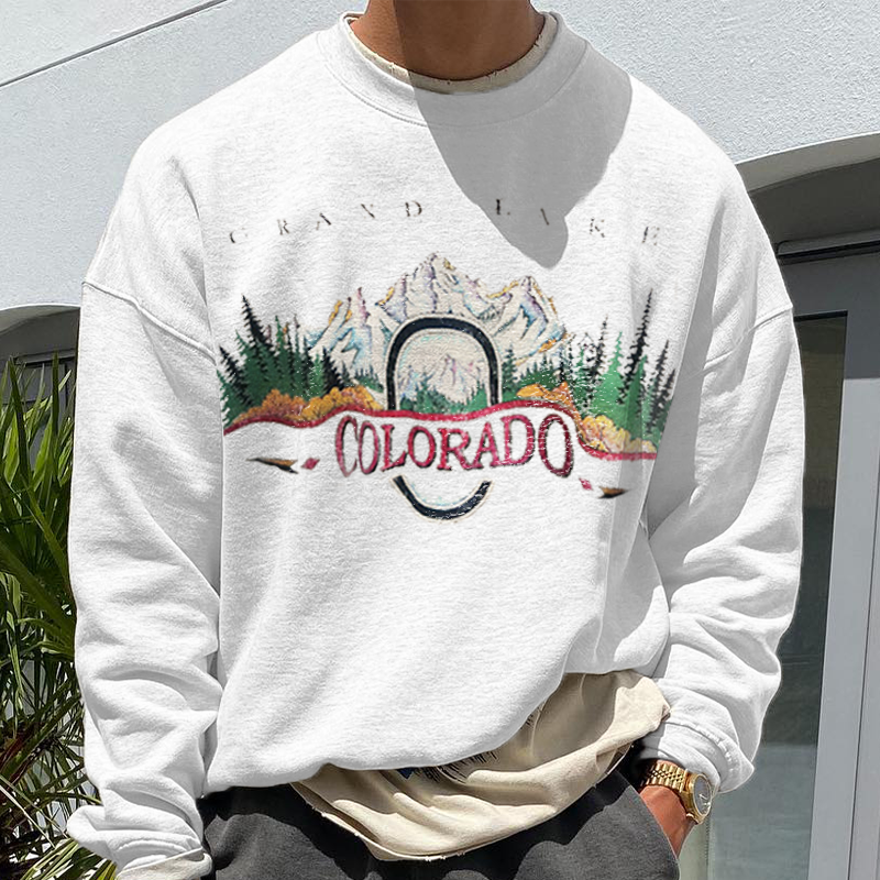 Men's Oversized Vintage "COLORADO" Casual Sweatshirt、、URBENIE
