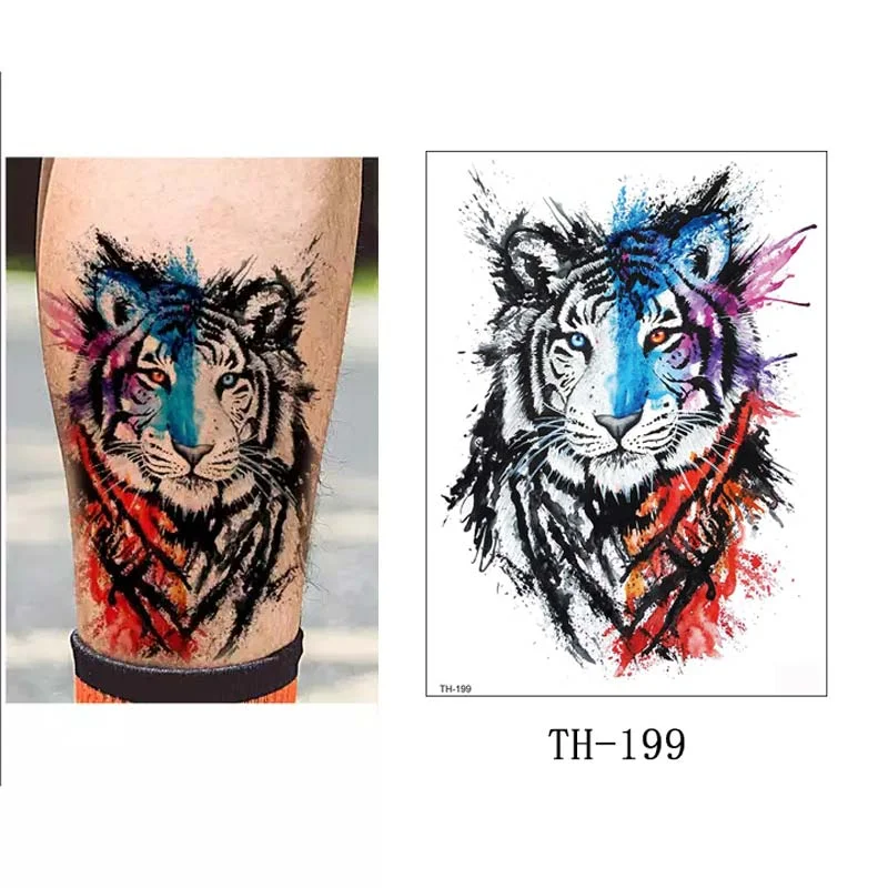 Sdrawing Temporary Tattoos Man Forest Color Painting Tattoo Sticker Tiger Wolf Fake Tattoo for Women Tatto Sleeves for Arm