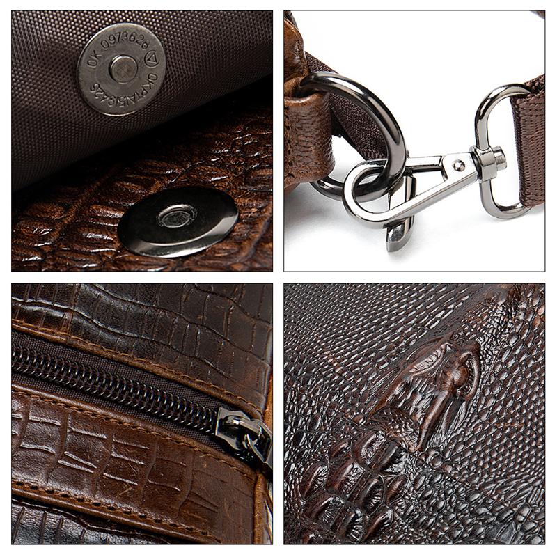 Foldover Top Detachable Sling Strap Crocodile Textured Genuine Leather Messenger Bag
