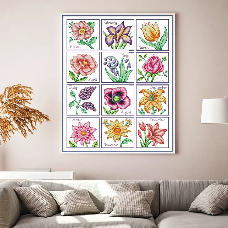 Joy Sunday Month - Flowers 14CT Stamped Cross Stitch 45*56CM
