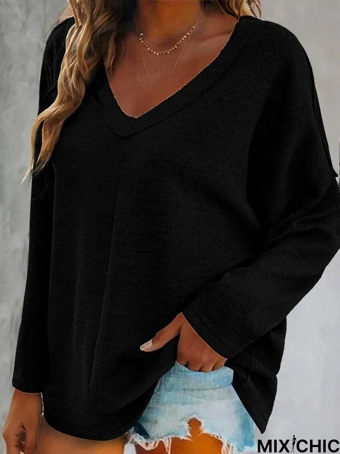 Basics Simple Plain V Neck Loosen Sweater