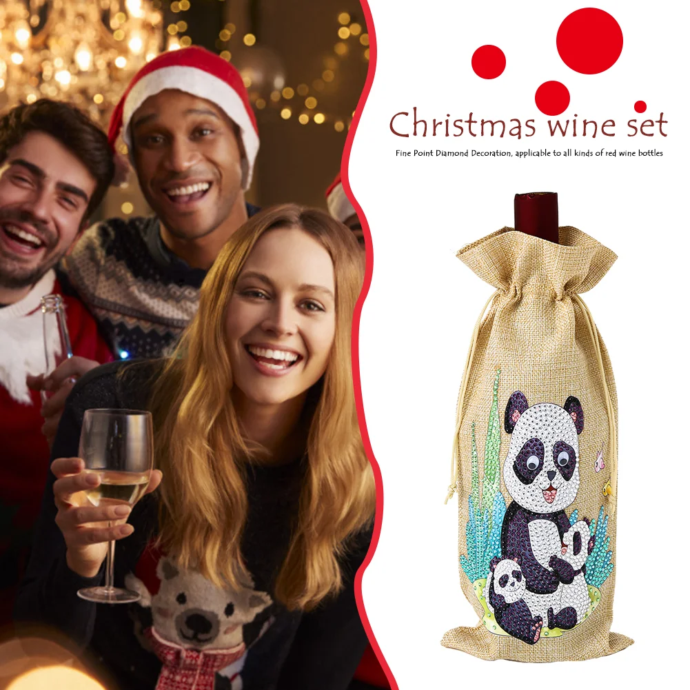 DIY Diamond Painting Xmas Wine Bottle Bag - Panda