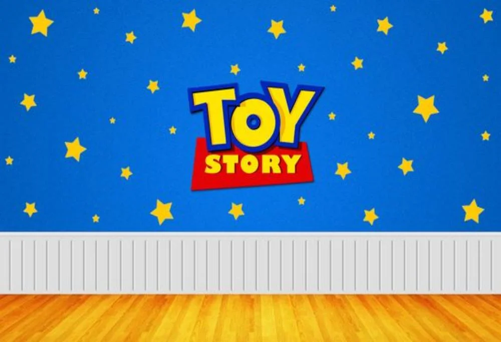 Cartoon Blue Stars And Floor Toy Story Birthday Party Backdrop For Photography RedBirdParty