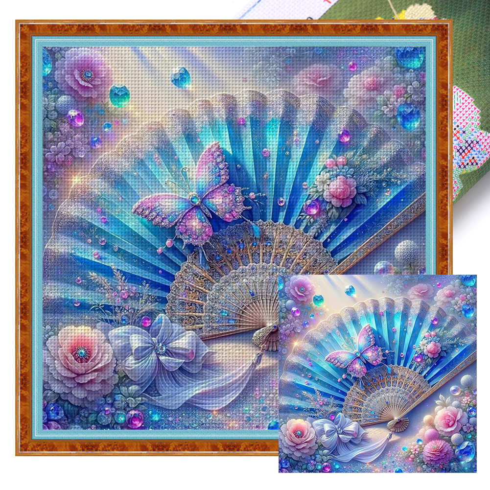 Fan And Butterfly Full 11CT Pre-stamped Canvas(45*45cm) Cross Stitch
