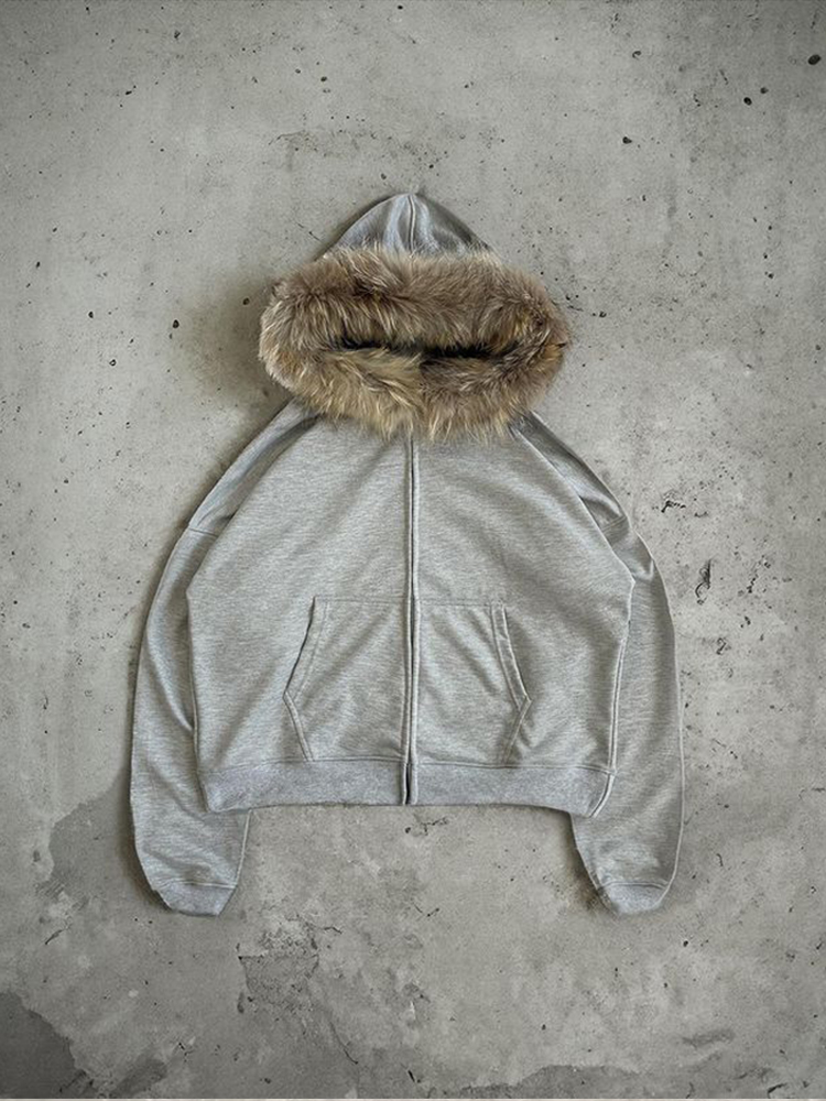 Aonga Plush liner retro Hoodie commuter Y2K top casual street rock aesthetics Harajuku punk hip-hops urban fashion chic women's hooded aonga