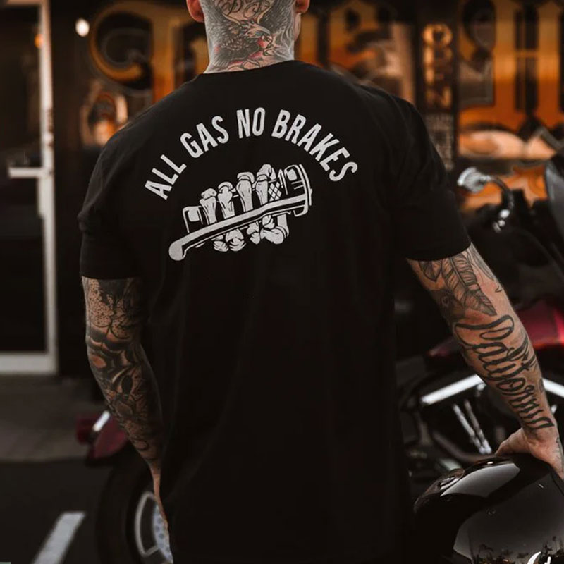 MOTOSUNNY ALL GAS NO BRAKERS Bone Hand Motor Handle Black Print T-shirt