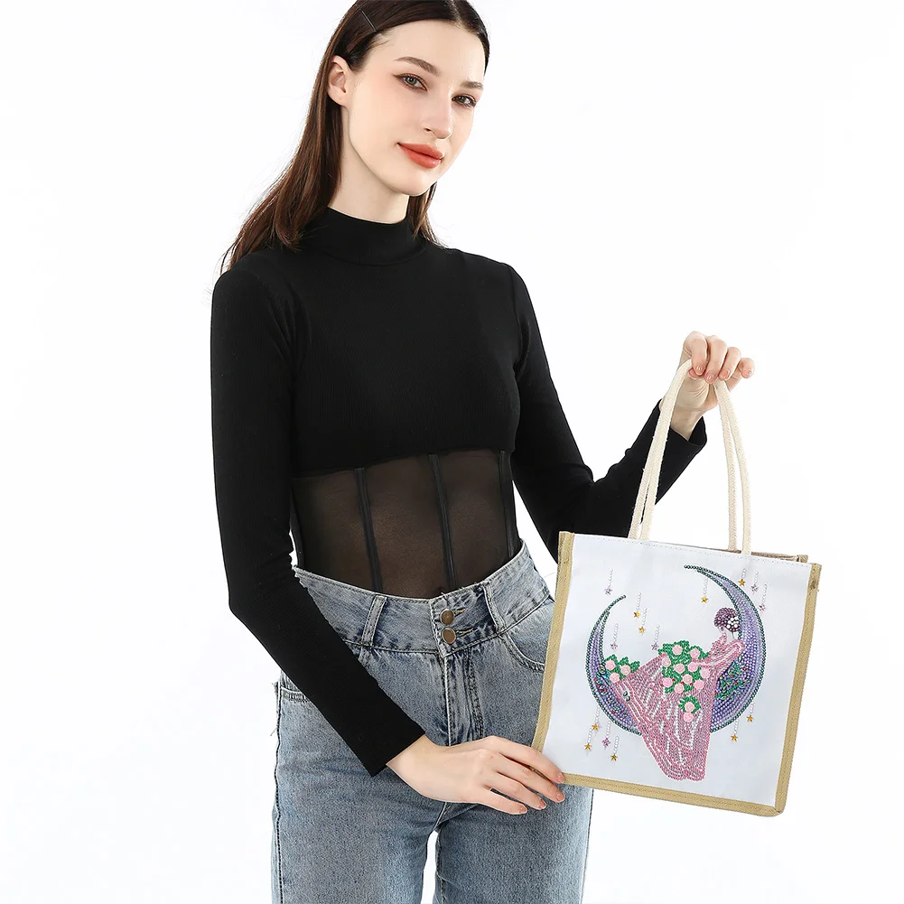 Moon Fairy Diamond Painting Handbag DIY Linen Shopping Storage Bag