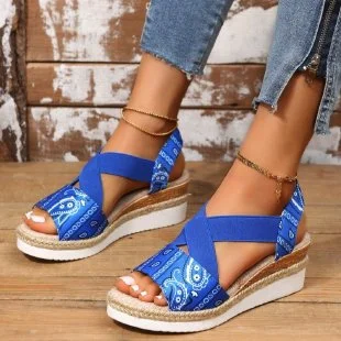 Yyvonne New Fish Mouth Bow Buckle Thick Bottom Slope Sandals Women's Large Size Hemp Rope Bottom Flat Bottom Women Sandals