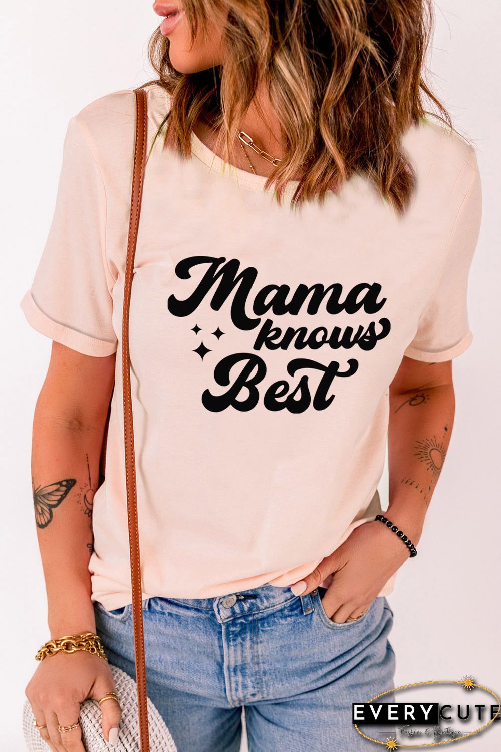 Pink Mama Knows Best Letter Print Short Sleeve T Shirt