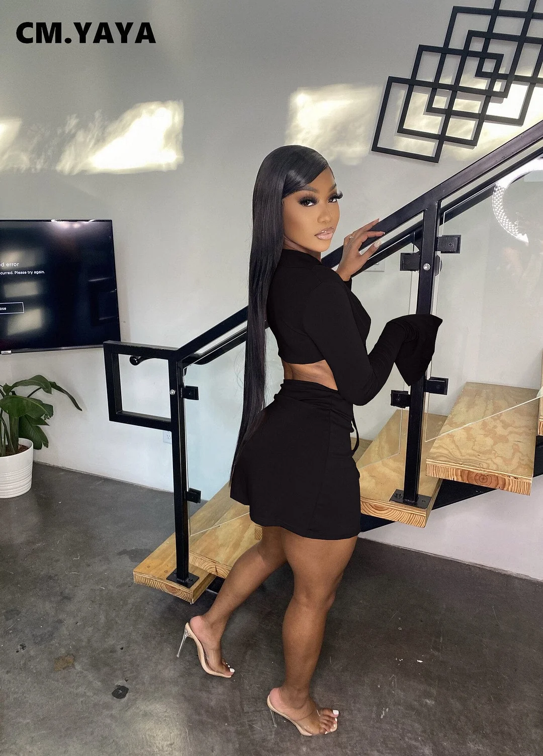 CM.YAYA Women Side Split Mini Midi Skirts Suit and Lace Up Mini Shirt Tops Beach Holiday Sexy Matching Two 2 Piece Set Outfits