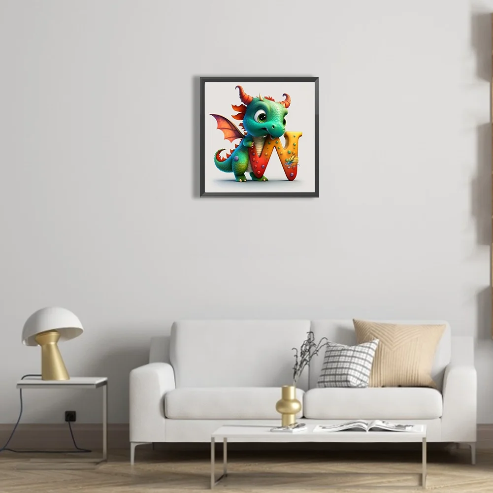 Diamond Painting - Full Round Drill - Dinosaur Letter W(30*30cm)