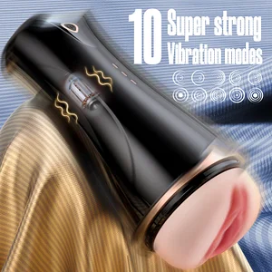 Vibrating Male Masturbator Cup With 10 Vibration Modes 3d Realistic Textured Vagina Pussy Pocket