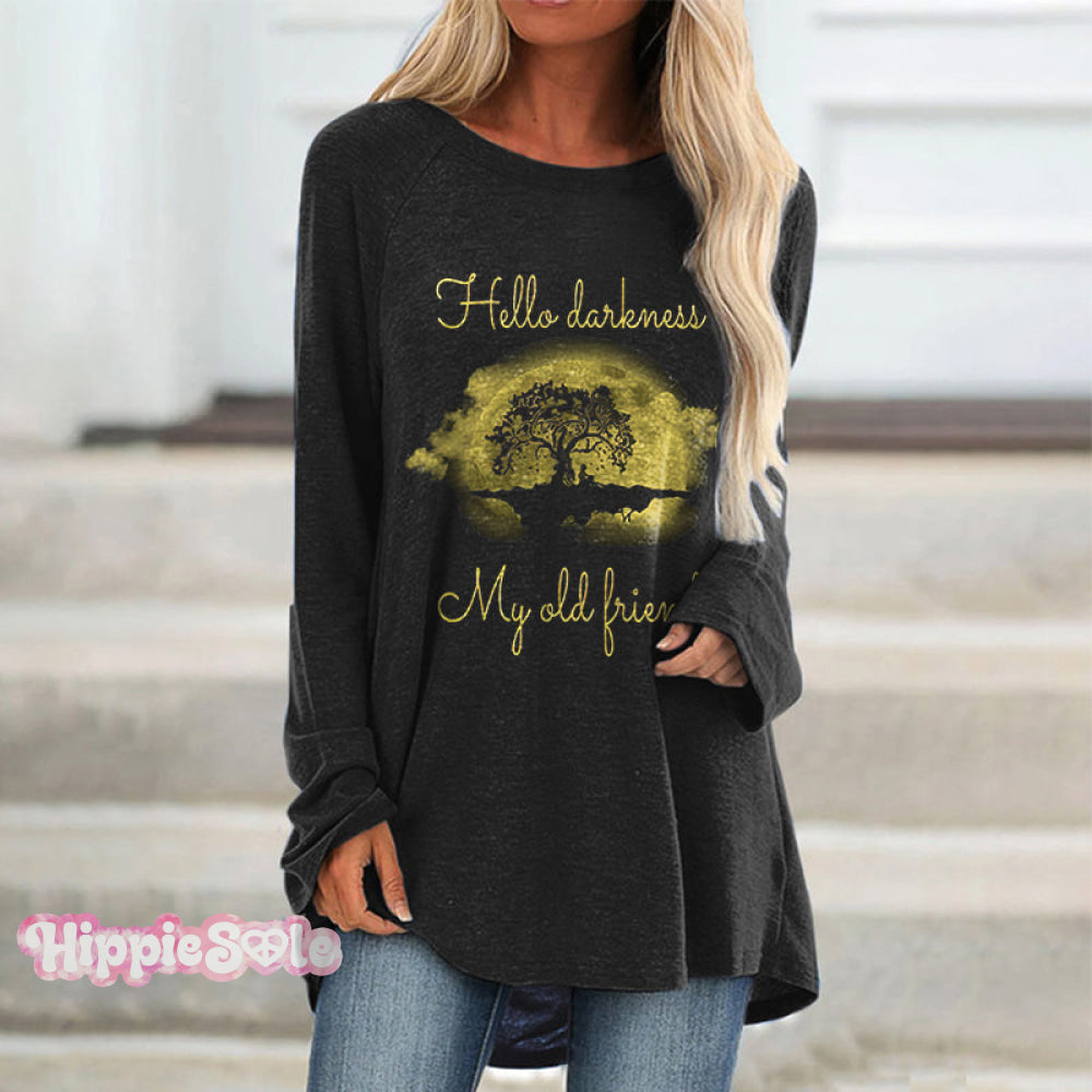 Hello Darkness My Old Friend Printed Loose T-Shirt Black / S Hot-Sale