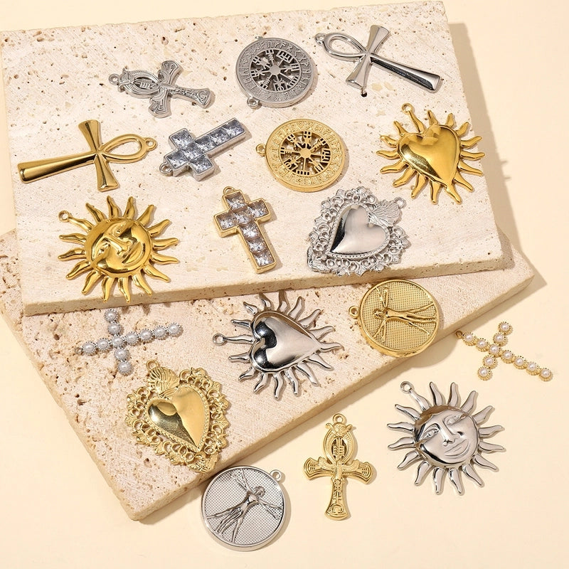 3 PCS/Package 25*44mm 35*40mm 37*40mm Titanium Steel Pearl Zircon Cross Sun Heart Shape Pendant Jewelry Accessories