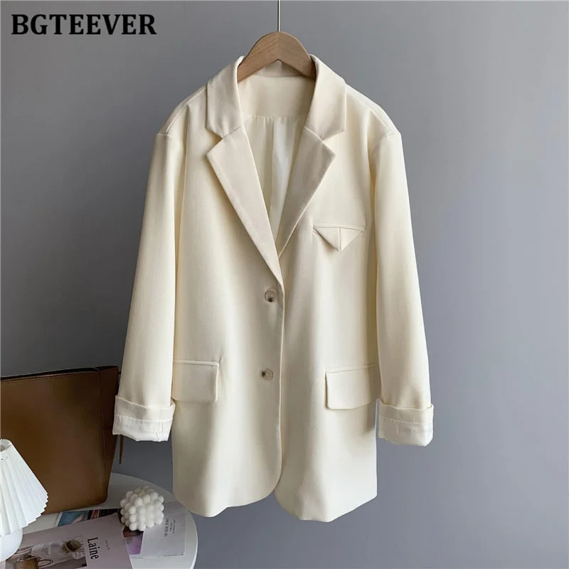 BGTEEVER Casual Loose Single-breasted Mint Green Women Suit Blazer 2021 Spring Elegant Notched Collar Full Sleeve Female Jackets