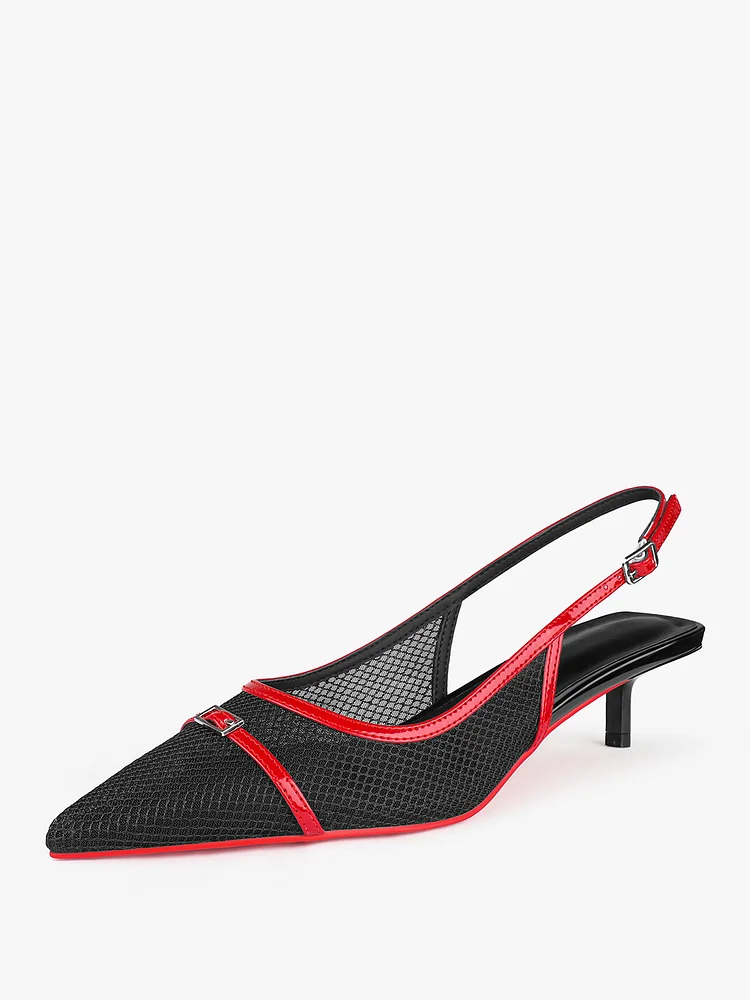 60mm Women‘s  Pointed Toe Red Bottom Sandals Slingback Kitten Heel Pumps Mesh Party Prom Shoes