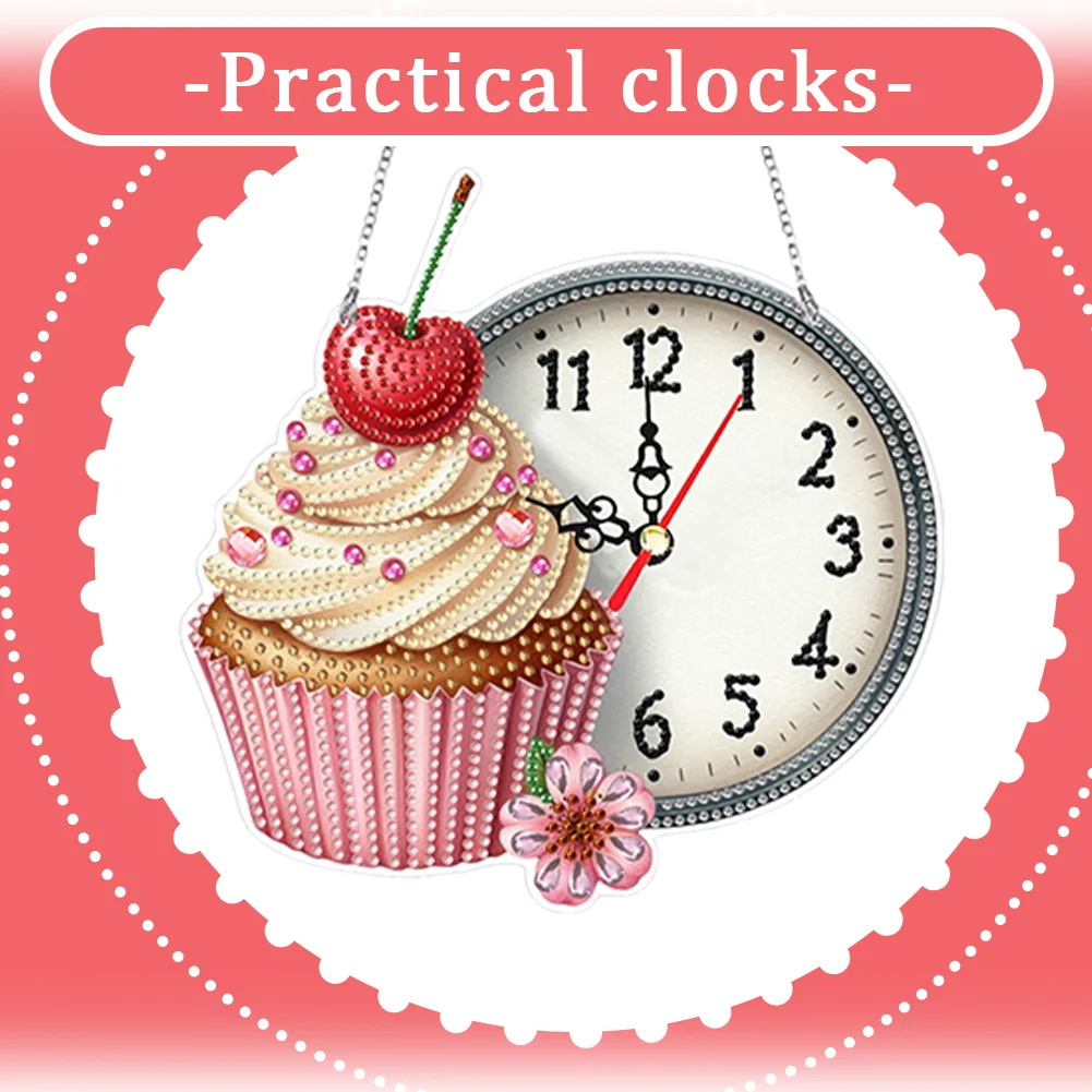 2Pcs Dessert DIY Diamond Painting Ornament with Clock Function Home Decor Art