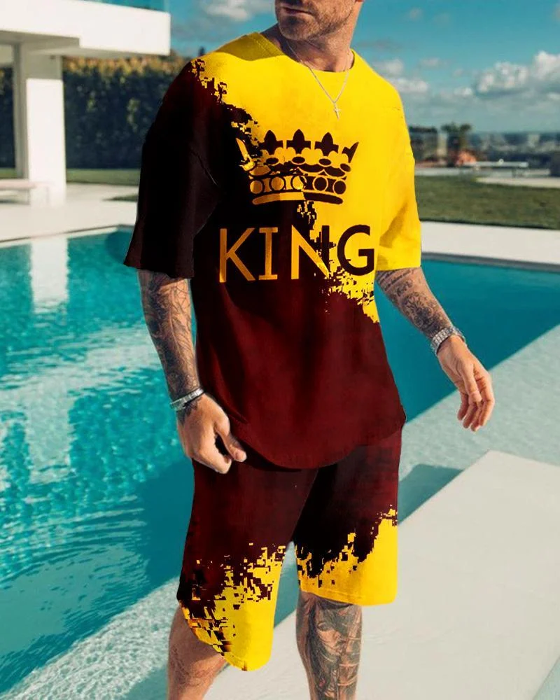 Men's Fashion Red King Shorts Suit