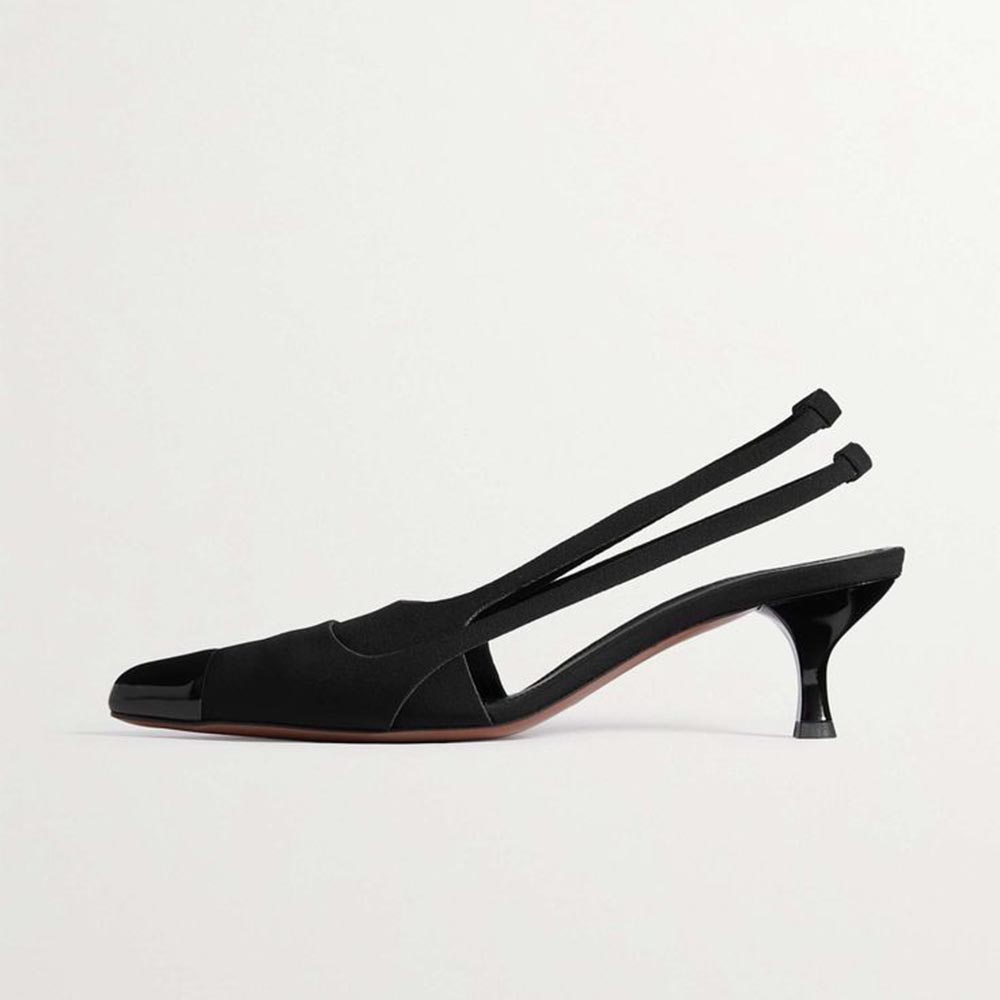 Black Patent Leather Pointed Toe Kitten Heel Slingback Pumps Nicepairs