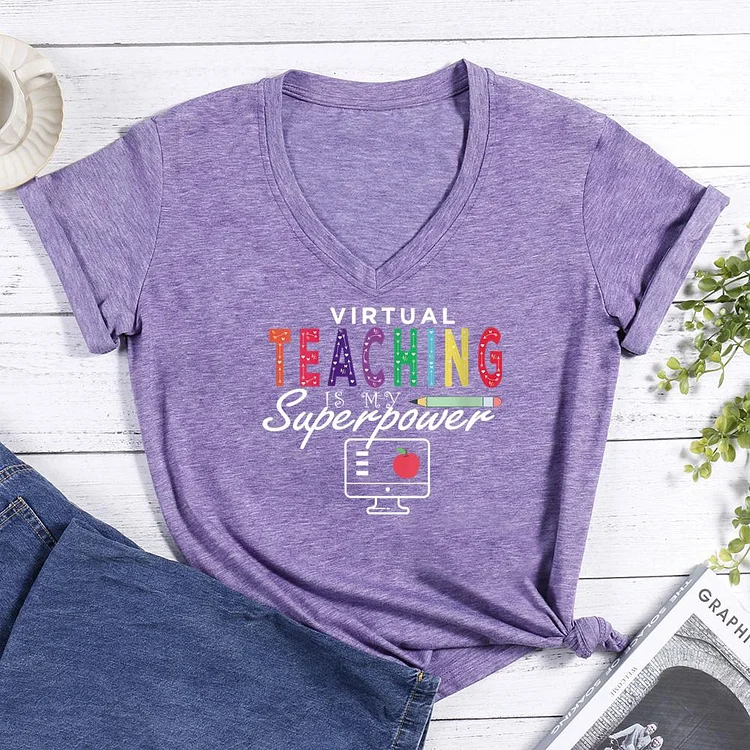 Teaching Is My Superpower  Book Lovers V-neck T Shirt-Annaletters