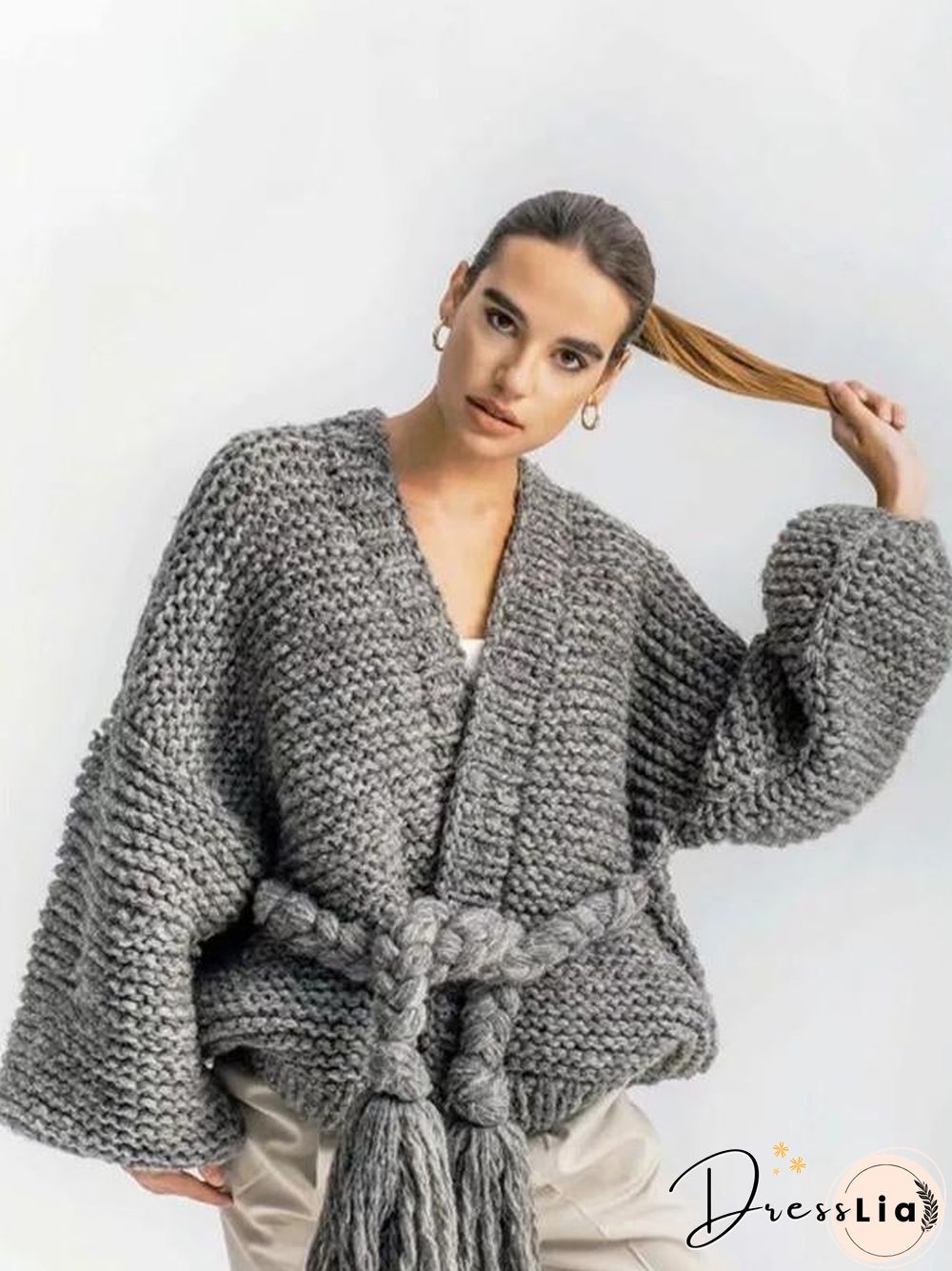 Hollow Knitting Bandage Long Sleeves Cardigan Tops