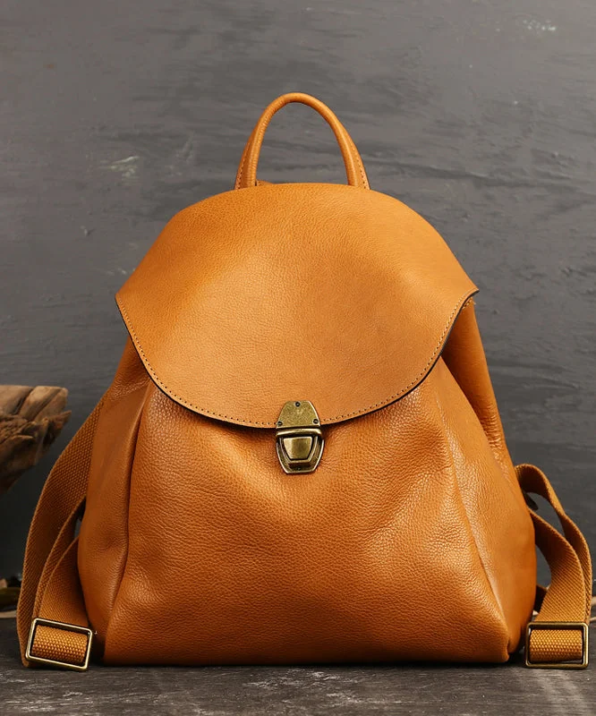 Casual Brown Solid Calf Leather Backpack Bag