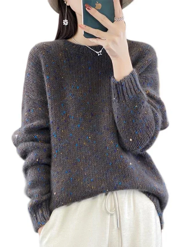 Athvotar Athvotar And Winter Women's Beads Knitwear 2025 New High-End Feel Super-Good-Looking Retro Lazy Wind Wearing Purple Sweater