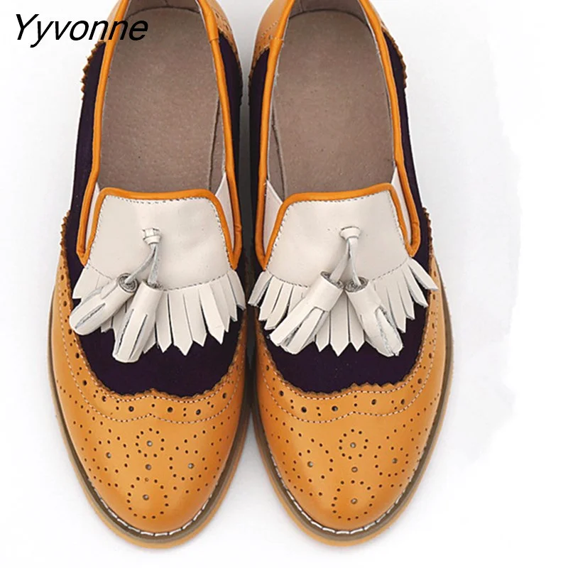 Yyvonne Women oxford Spring shoes genuine leather loafers for woman sneakers female oxfords ladies tassel single shoes 2023 summer shoes