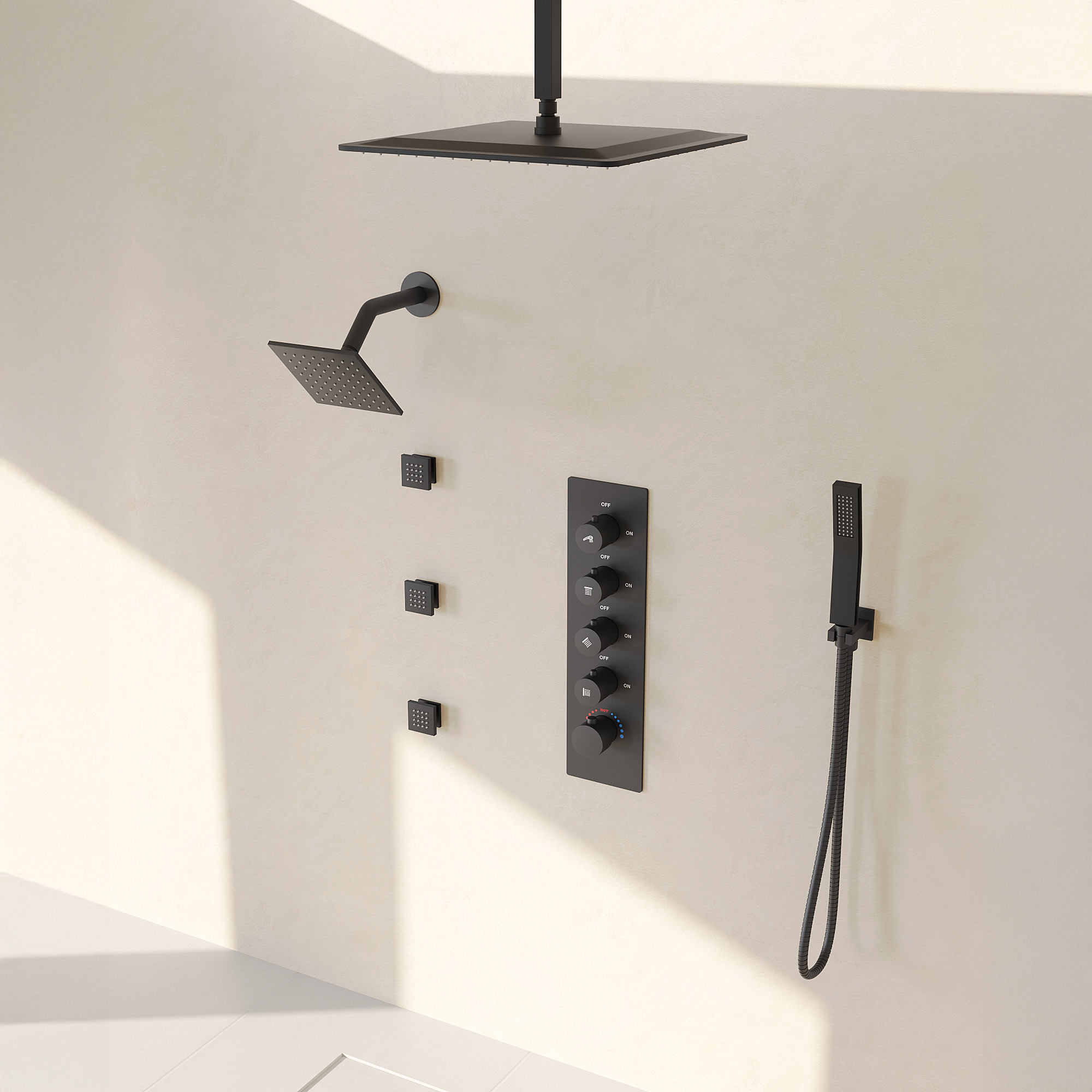 Multi-Function Shower System with Advanced Dual Shower Head Design and Extra Long Hose, Matte Black