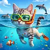 Diamond Painting -DIY Round Drill Swimming Kitten(40x40cm)