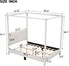 WOXYX Queen Size Linen Upholstery Canopy Platform Bed with Canvas Headboard and USB Type-C Ports & Storage Space,No Box Spring Needed, Noise-Free,Beige