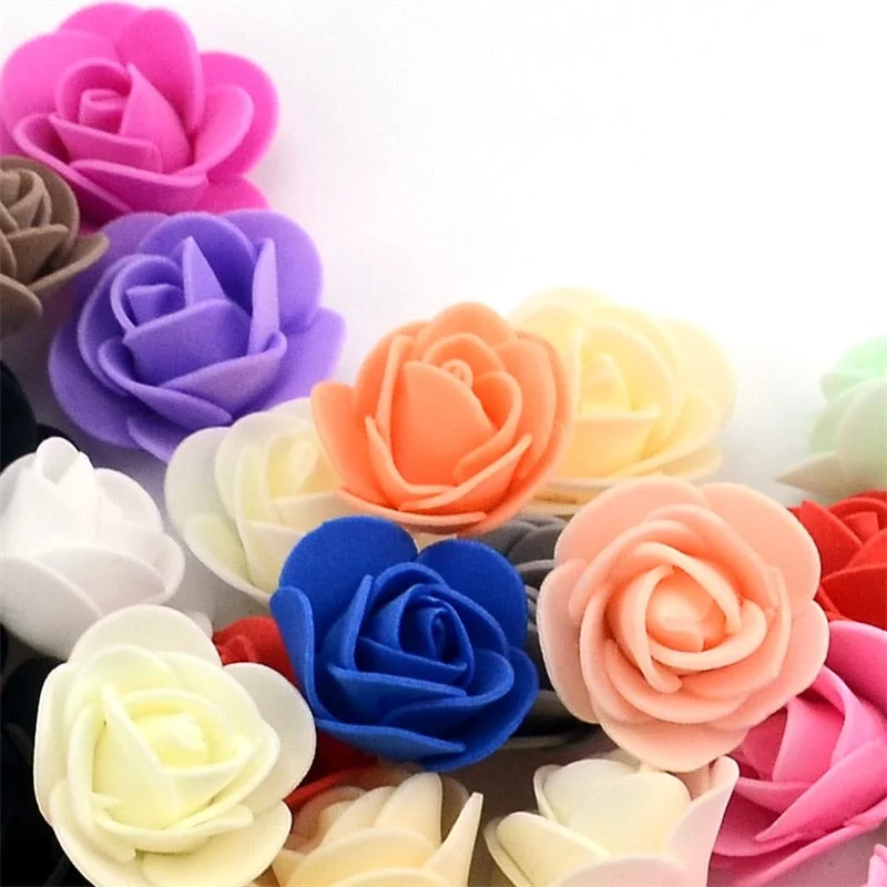50PCS/Lot Artificial Mini PE Foam Rose Flower Head Handmade DIY Wedding Home Decoration DIY Scrapbooking Fake Flower Kiss Ball