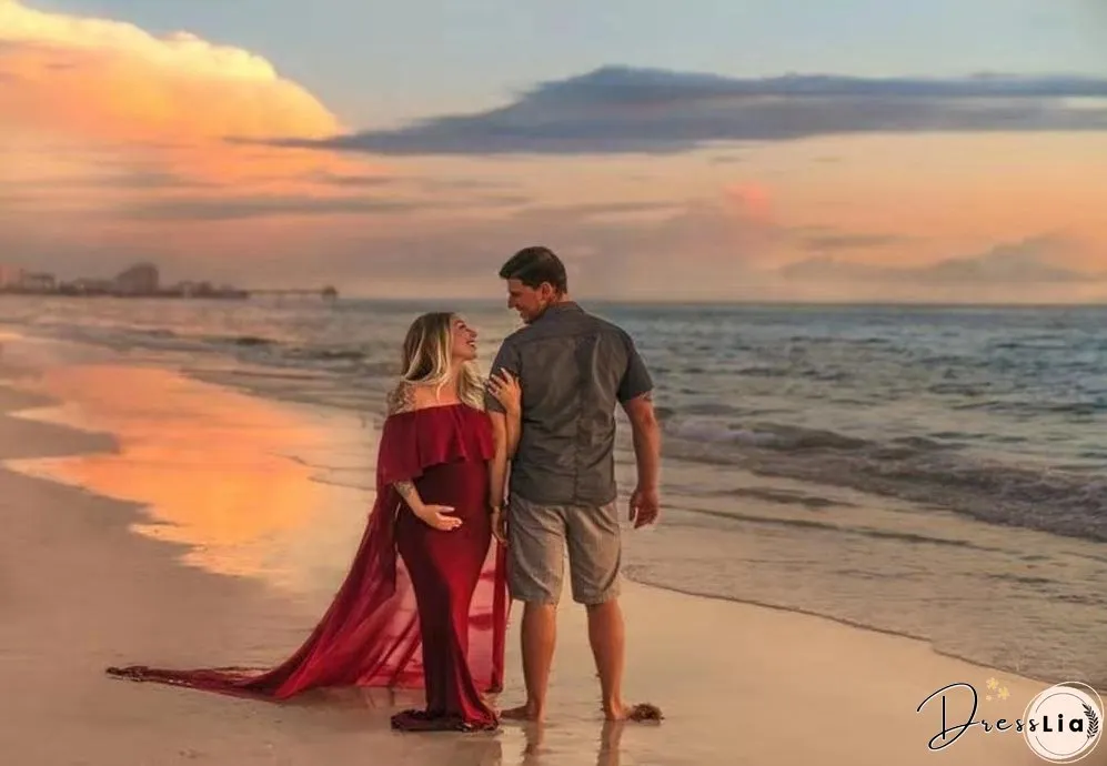 Chiffon Shawl Dress Maternity Photography Props Elegant Maxi Gown Pregnancy Shoulderless