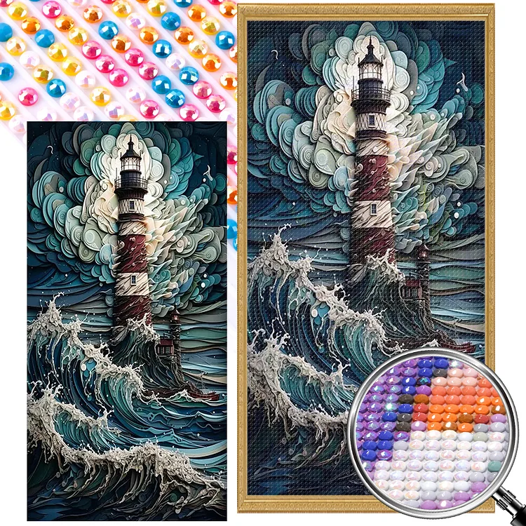 Full Round Diamond Painting - Lighthouse In Storm 40*80CM