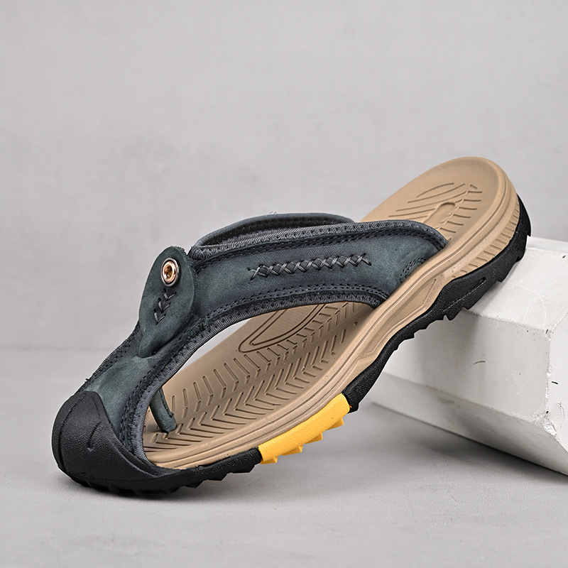 Men's Leather Closed Toe Beach Sandals Flip Flops | ARKGET