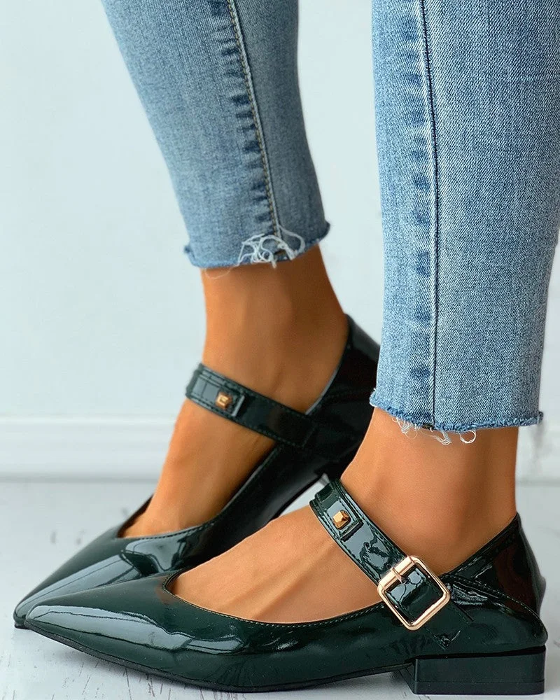 Pointed Toe Buckled Chunky Mary Jane