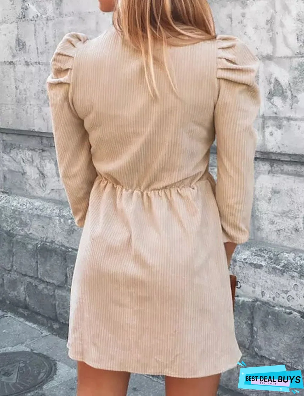 Popular Solid V-Neck Long Sleeve Ruffle Dress For Women