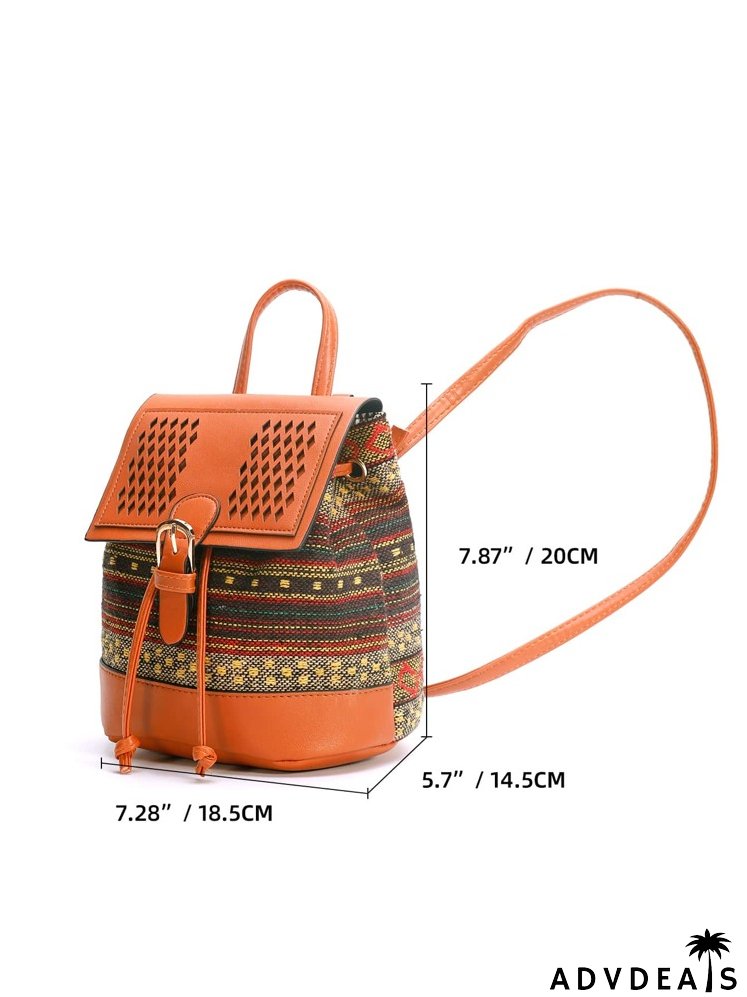 Colorblock Buckle Decor Flap Backpack