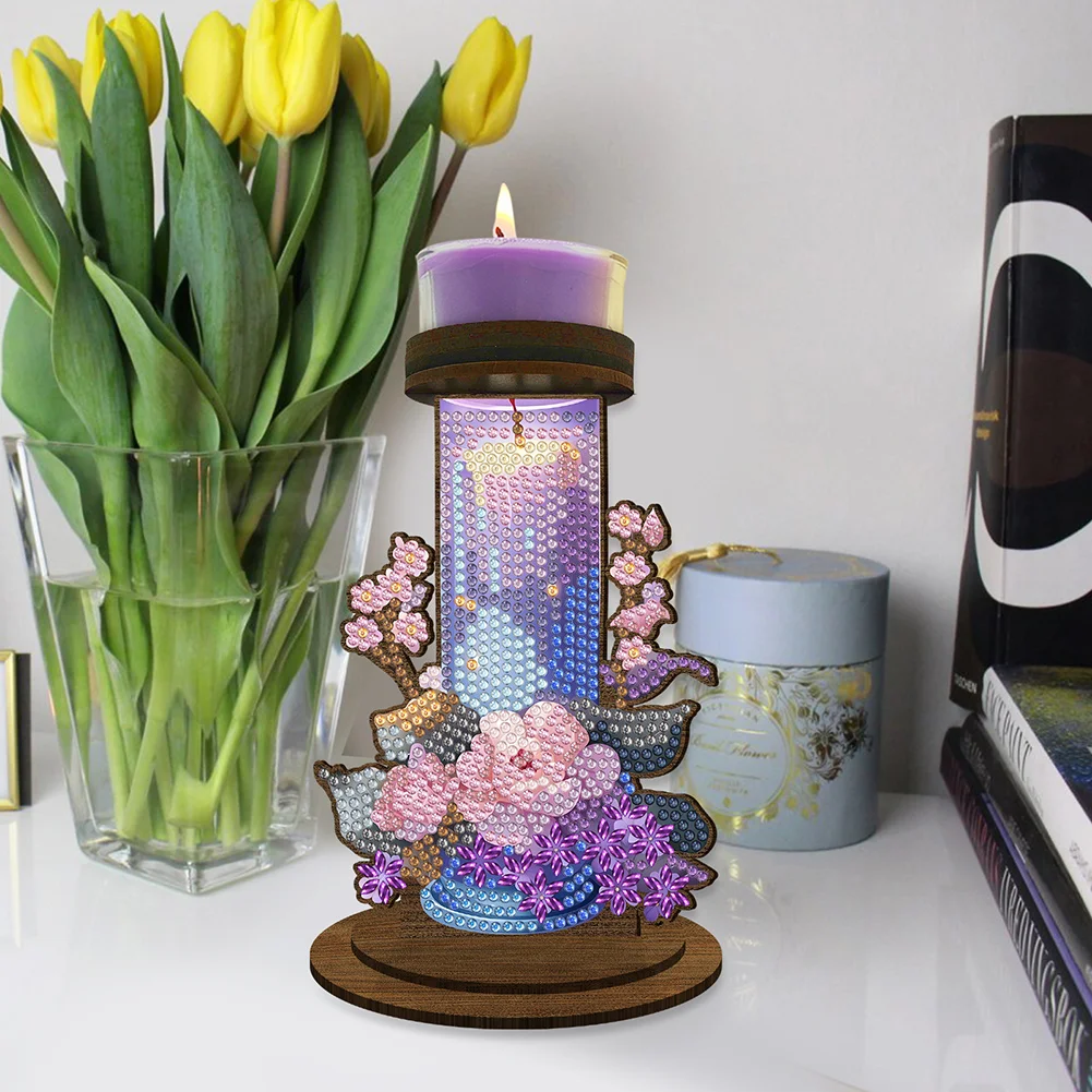 Wooden Flower Candle 5D DIY Diamond Painting Candle Holder Decor for Home Office