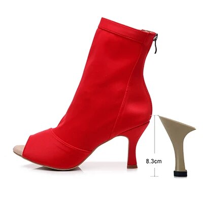 VCshoes Women High Heel Dance Boots Gilrs Soft Bottom Latin Bachata Dancing Shoes Woman Flare Heel 7.5cm/8.3cm/9cm Dance Shoes