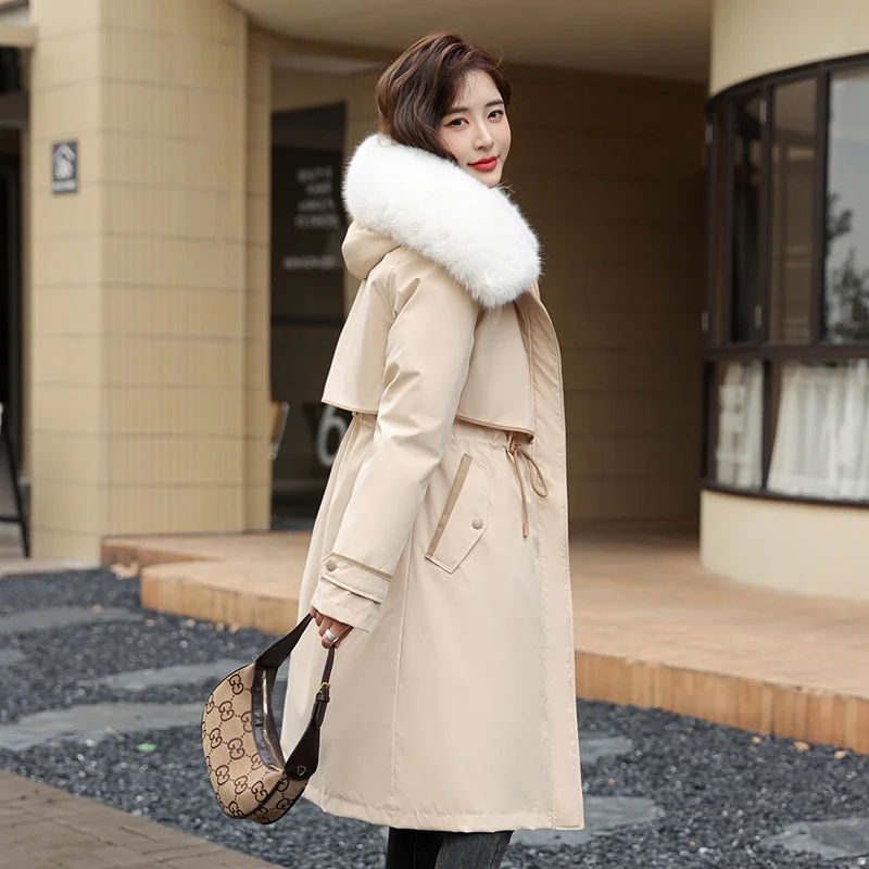 Woherb Detachable Cotton-Padded Clothes To Overcome The Female Winter 2024 New Live Live Face Long Over The Knee Thick Cotton Clothes-Outfit Ideas