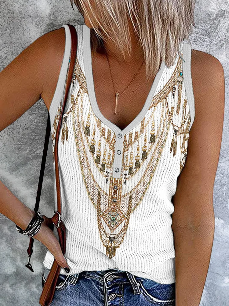 Western Tribal Button Up Casual Tank Top