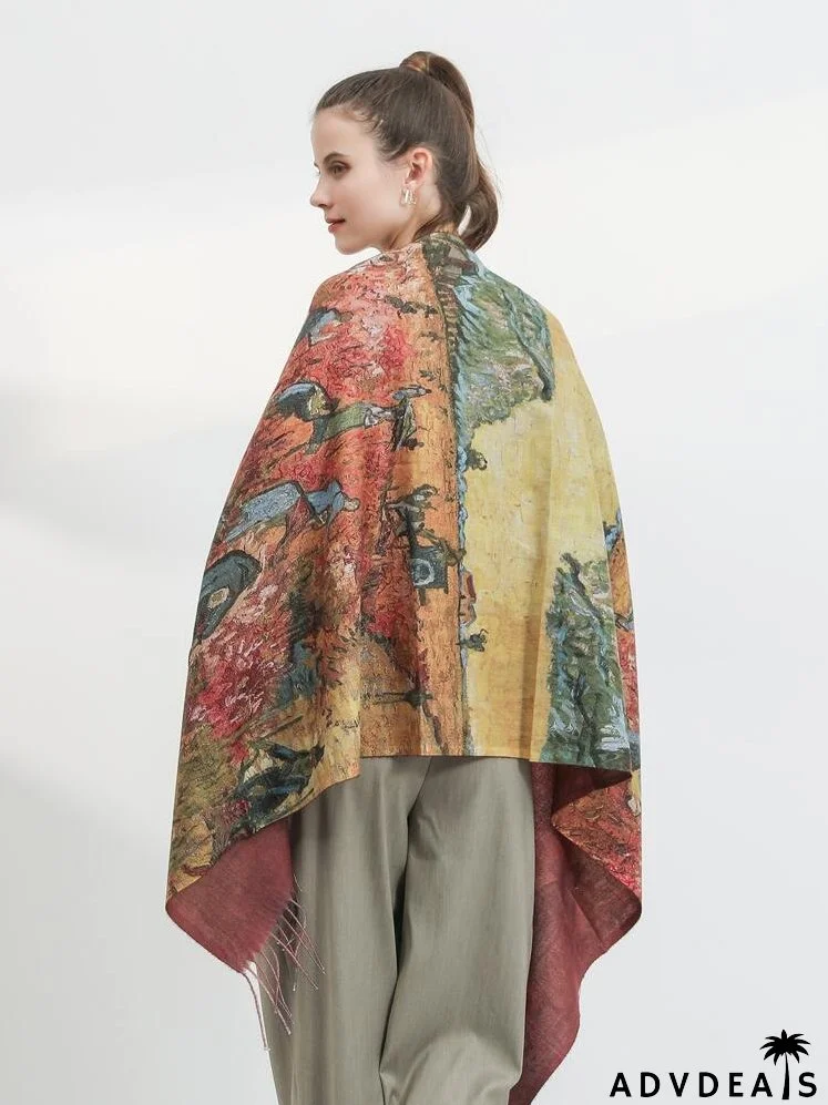 Color Block Fringe Hem Scarf