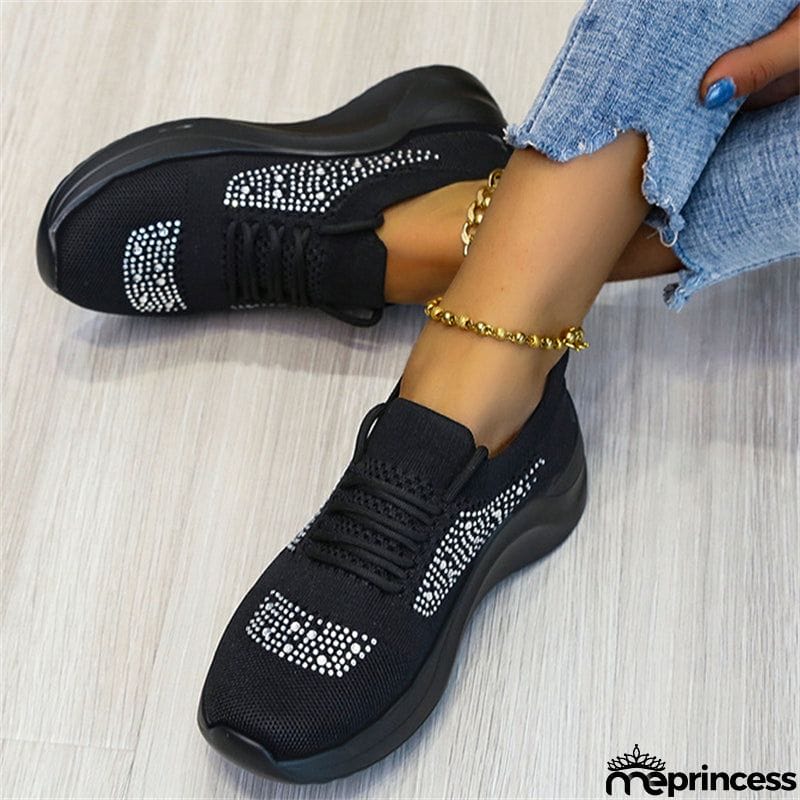 Lady Summer Trendy Solid Color Rhinestone Walking Sneakers