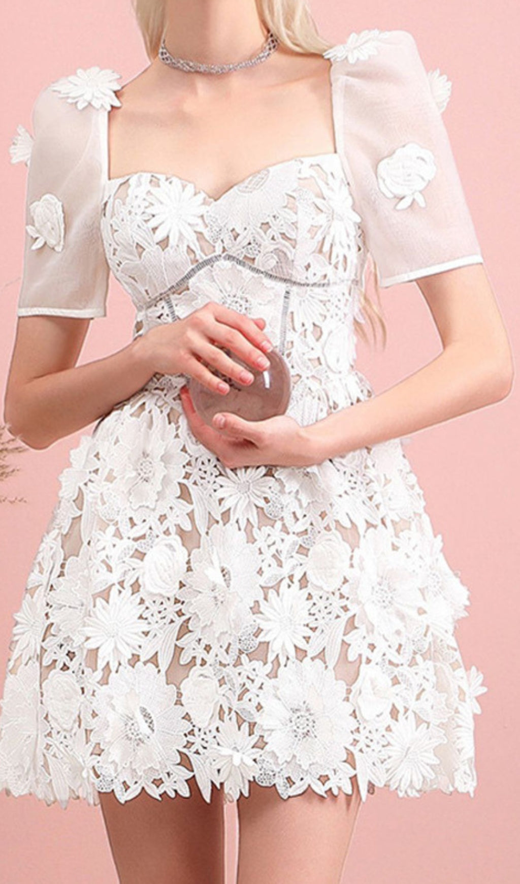 Lace Panel Design Mini Dress White Flowering Girl