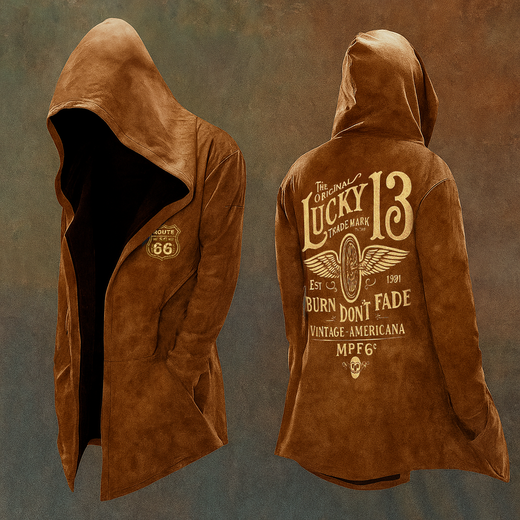 Men's American Retro Lucky 13 Design Streetwear Hooded Jacket / Rvogue / Rvogue