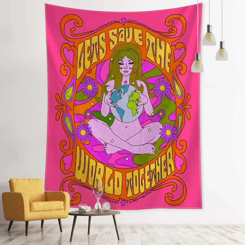 Nigikala Girl Tapestry Wall Hanging Retro INS Psychedelic Hippie Tarot Card Tapiz Room Dormitory Home Decor